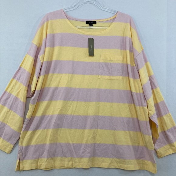 New J. Crew size 2X Striped Cotton Stretch Crew Neck Relaxed Long Sleeve Top - Picture 1 of 10